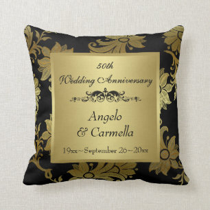 Black, Gold Damask 50th Anniversary Pillow