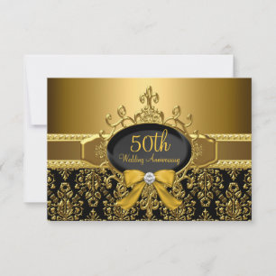 Black & Gold Damask 50th Anniversary RSVP