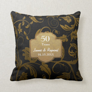 Black & Gold Damask 50th Wedding Anniversary 2c Cushion