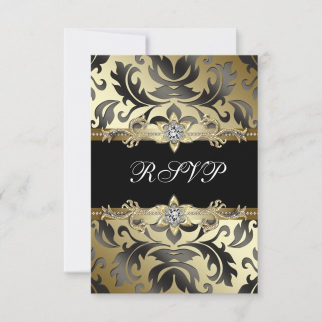 Black Gold Damask All Occasion Party RSVP (Front)