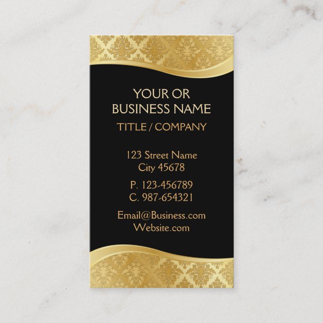 Black & Gold Damask Business Card (Front)