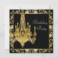 Black Gold Damask Chandelier Birthday Party
