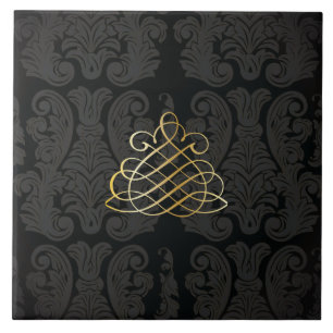 Black gold Damask Classy Royal Style Tile