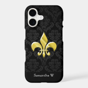 Black/Gold Damask Fleur de Lis