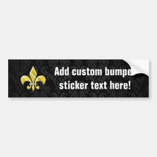 Black/Gold Damask Fleur de Lis Bumper Sticker