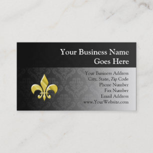 Black/Gold Damask Fleur de Lis Business Card