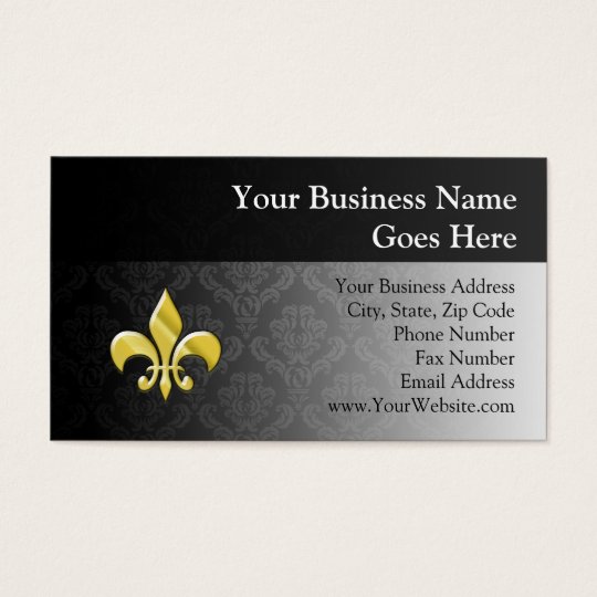 Black/Gold Damask Fleur de Lis Business Card