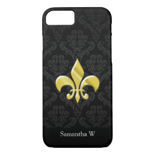 Black/Gold Damask Fleur de Lis iPhone 8/7 Case