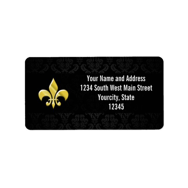 Black/Gold Damask Fleur de Lis Label (Front)