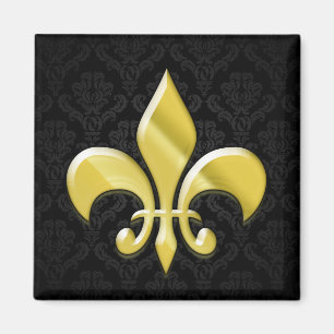Black/Gold Damask Fleur de Lis Magnet