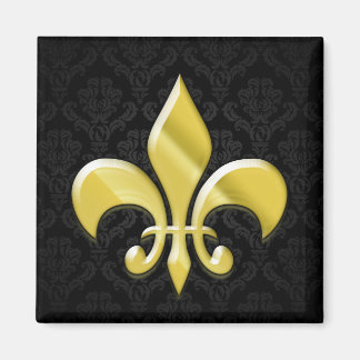 Black/Gold Damask Fleur de Lis Magnet