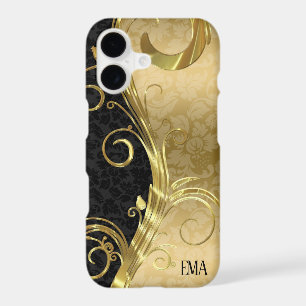 Black Gold Damask Gold Swirls