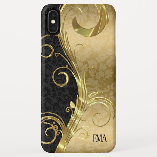 Black Gold Damask Gold Swirls Case-Mate iPhone Case (Back)