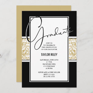 Black Gold Damask Graduation Party Invitation