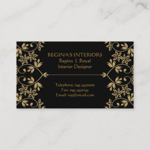 Black Gold Damask Interiors Business Cards