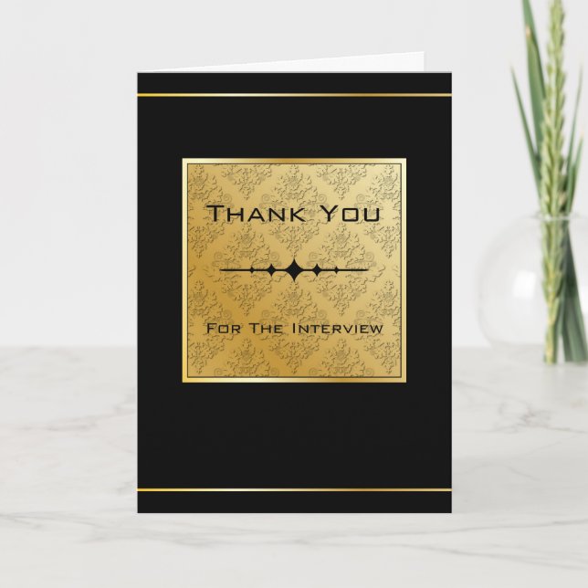Black & Gold Damask Interview Thank You Card (Front)