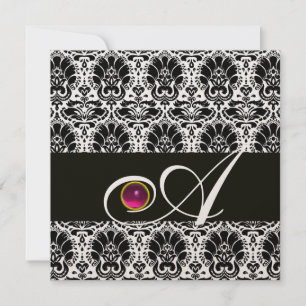 BLACK GOLD DAMASK MONOGRAM Pink Fuchsia Amethyst Invitation