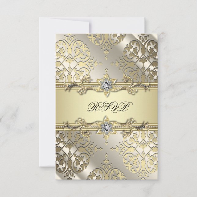 Black Gold Damask Party RSVP (Front)