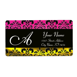 BLACK GOLD DAMASK ,PINK FUCHSIA AMETHYST MONOGRAM