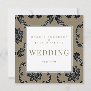 Black & Gold Damask Square Wedding Invitation