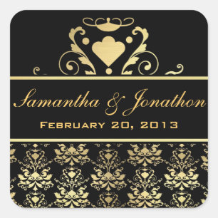 Black & Gold Damask Wedding Labels