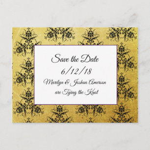 Black Gold  Damask Wedding Save the Date Postcards