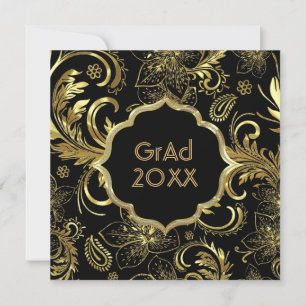 Black Gold & Damasks Pattern-Elegant Grad Invite