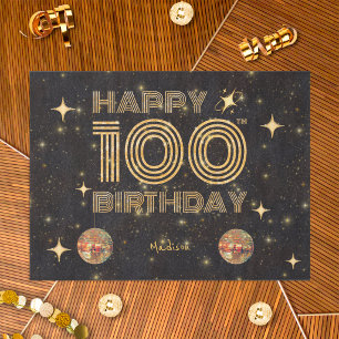 Black Gold Dancing Disco Ball 100th Happy Birthday Tissue Paper