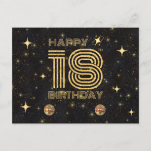Black Gold Dancing Disco Ball 18th Happy Birthday Postcard