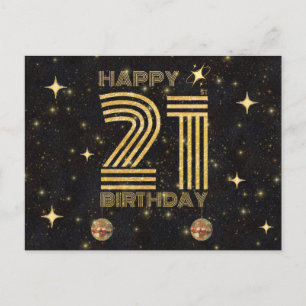 Black Gold Dancing Disco Ball 21st Happy Birthday Postcard
