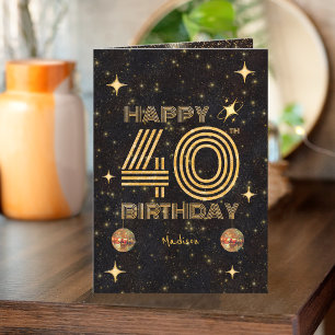 Black Gold Dancing Disco Ball 40th Happy Birthday Card
