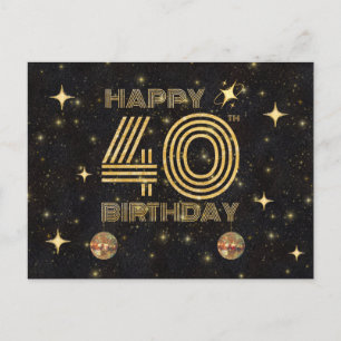 Black Gold Dancing Disco Ball 40th Happy Birthday Postcard
