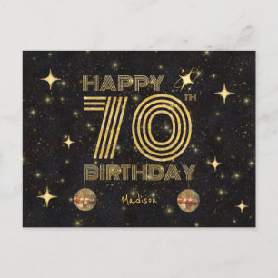 Black Gold Dancing Disco Ball 70th Happy Birthday Postcard