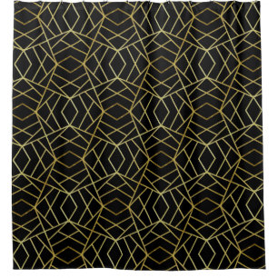 Black Gold Deco Abstract Geometric Pattern Luxury Shower Curtain