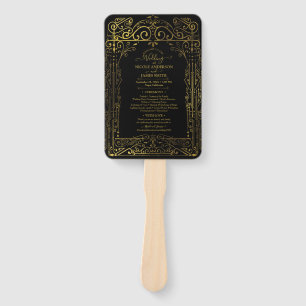 Black Gold Deco Chic Glam Wedding Program Hand Fan