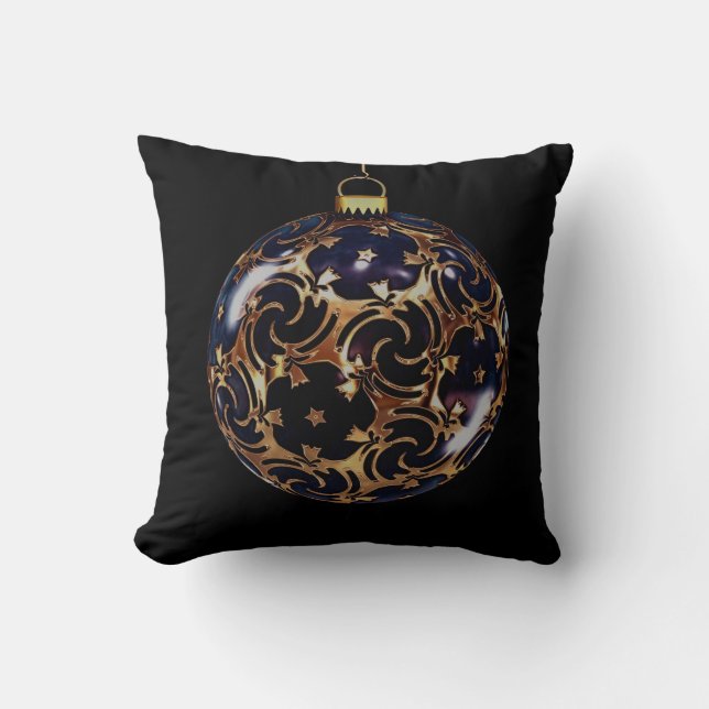 Black Gold Decorative Glitter Ball Merry Christmas Cushion (Front)