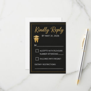 Black & Gold Dental Hygienist Graduation RSVP Card