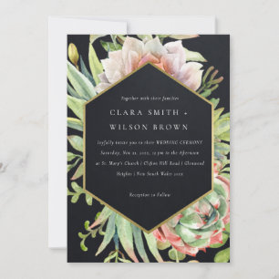 BLACK GOLD DESERT SUCCULENT CACTI FOLIAGE WEDDING INVITATION