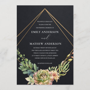 BLACK GOLD DESERT SUCCULENT CACTI FOLIAGE WEDDING INVITATION