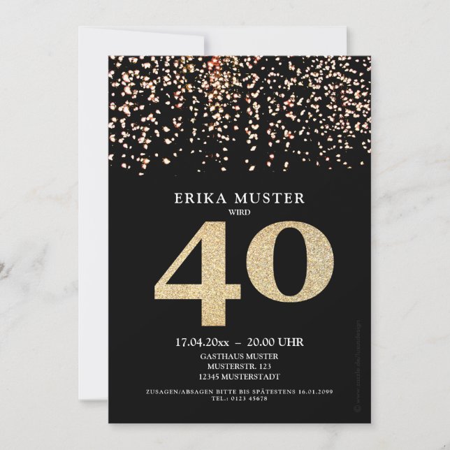 Black Gold Design Invitations 40th Birthday (Front)