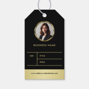 Black & gold design, Logo or Photo business price Gift Tags
