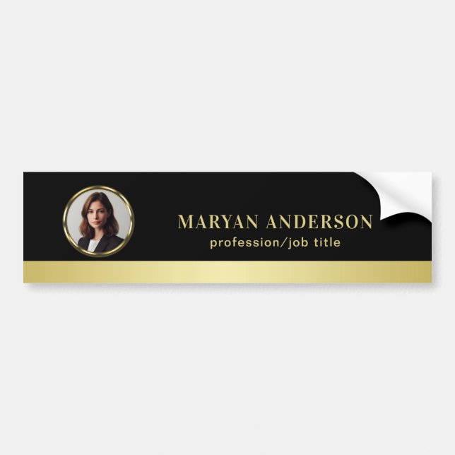 Black & gold design, Logo or Photo in gold circle, Bumper Sticker (Front)