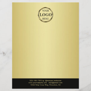 Black & gold design, Logo or Photo in gold circle, Custom Letterhead