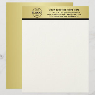 Black & gold design, Logo or Photo in gold circle, Custom Letterhead