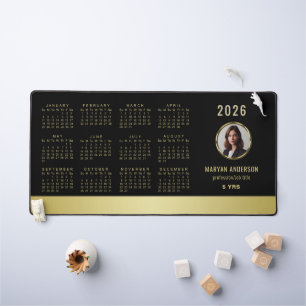 Black & gold design, Logo or Photo in gold circle, Desk Mat