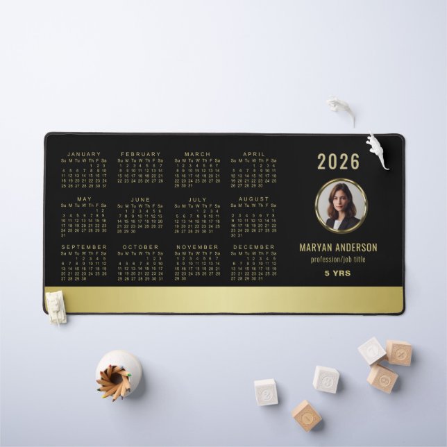 Black & gold design, Logo or Photo in gold circle, Desk Mat (Kids Table)