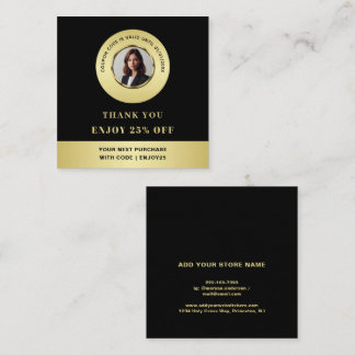 Black & gold design, Logo or Photo in gold circle, Discount Card