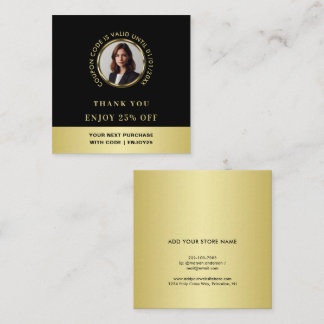 Black & gold design, Logo or Photo in gold circle, Discount Card