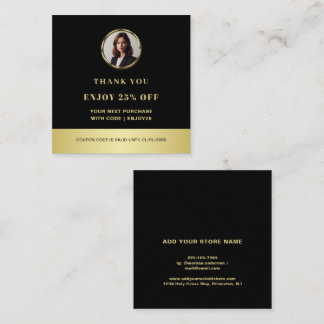 Black & gold design, Logo or Photo in gold circle, Discount Card