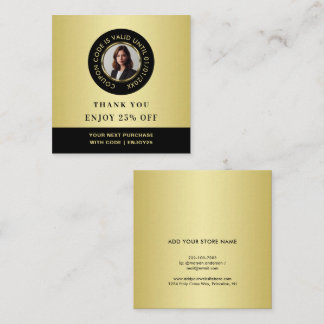 Black & gold design, Logo or Photo in gold circle, Discount Card